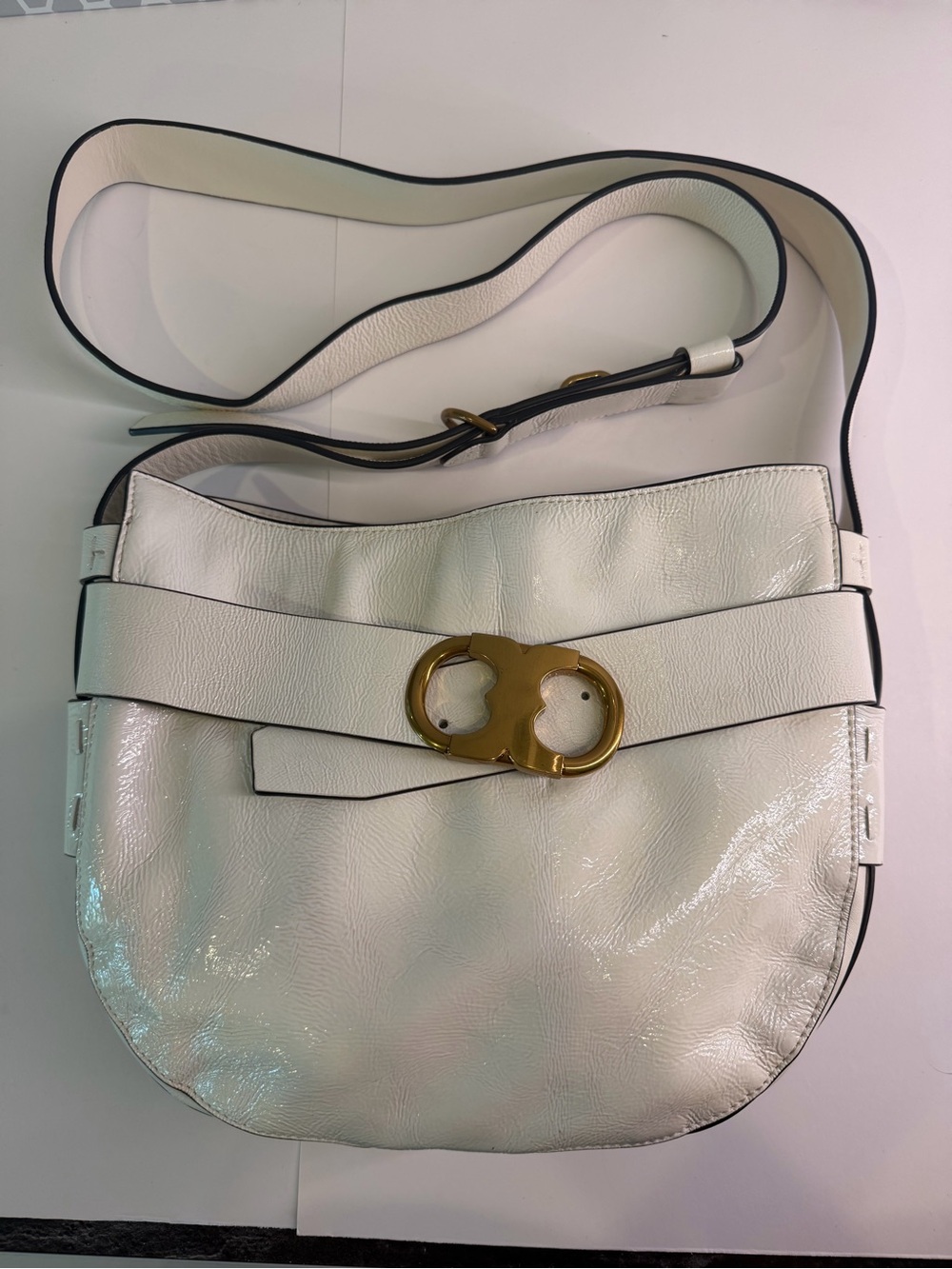 Tory Burch Patent Leather Gemini Crossbody Bag with Gold Accent